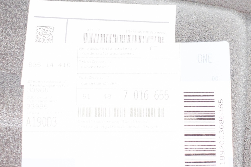 фото №5, Bmw z4 roadster e85 изоляция акустическая дверь левых 7016655 nowa оригинал