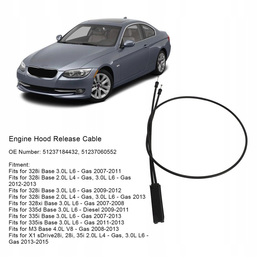 фото №9, Кабель отпускающий капот двигателя 51237184432 замок защёлочный капот 3a