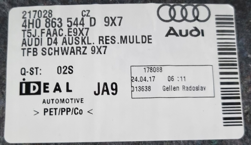 фото №7, Обшивка ніша багажника audi a8 4h0863544d 9x7