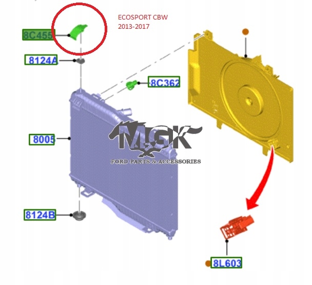 фото №11, Кронштейн верхній радіатора rh lh ford fiesta mk7 ka+