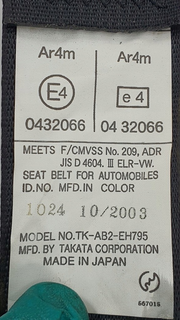 фото №3, Pas безопасности левый задняя mazda rx-8 0432066