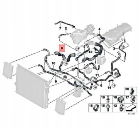 фото №9, Bmw 3 f30 lci нижний wąż радиатора wody 17128633482 oem