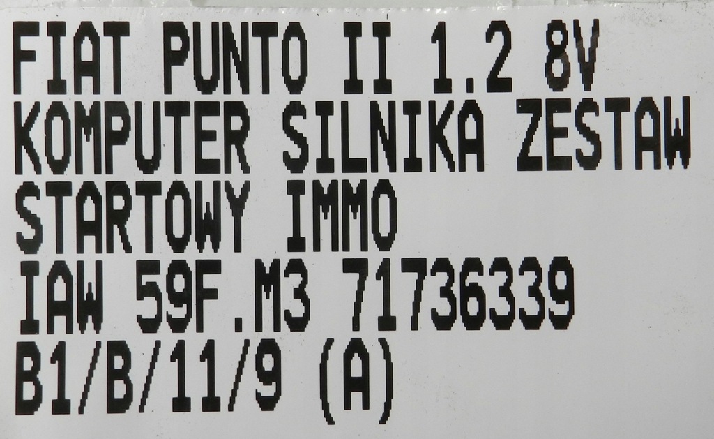 фото №12, Набор стартовый бортовой компьютер двигателя иммобилайзер fiat punto ii 1.2 71736339 iaw59fm3