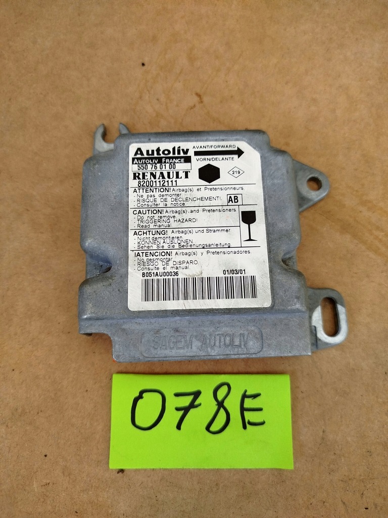 фото №1, Модуль датчик подушка безопасности renault kangoo 8200125111 550760100