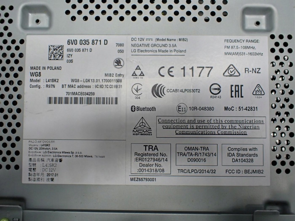 фото №8, Радио заводской оригинал 6v0035871d skoda fabia iii 6v 17r