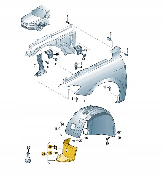 фото №1, Підкрилок правий перед vw passat b8 оригінальний номер