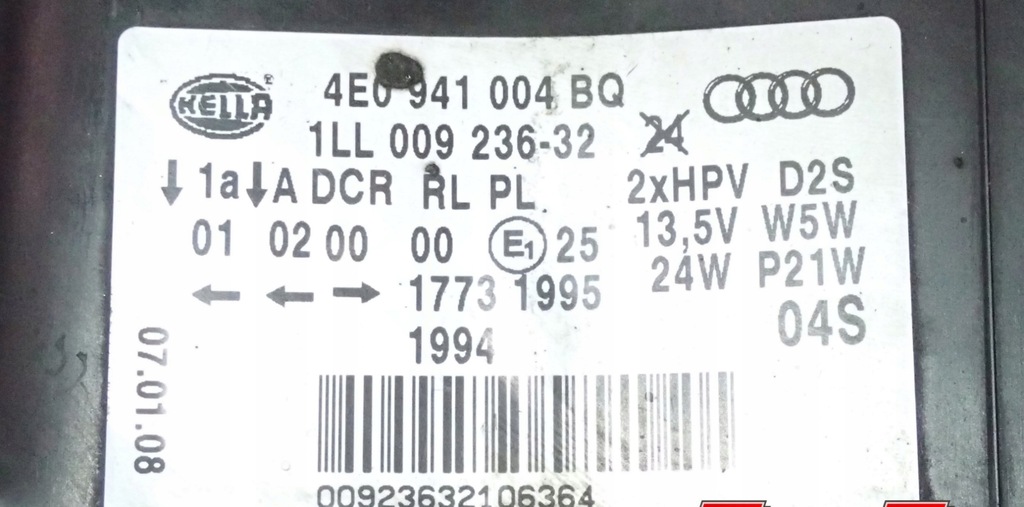 фото №11, Лампа правый перед bi ксенон audi a8 d3 4e0941004bq