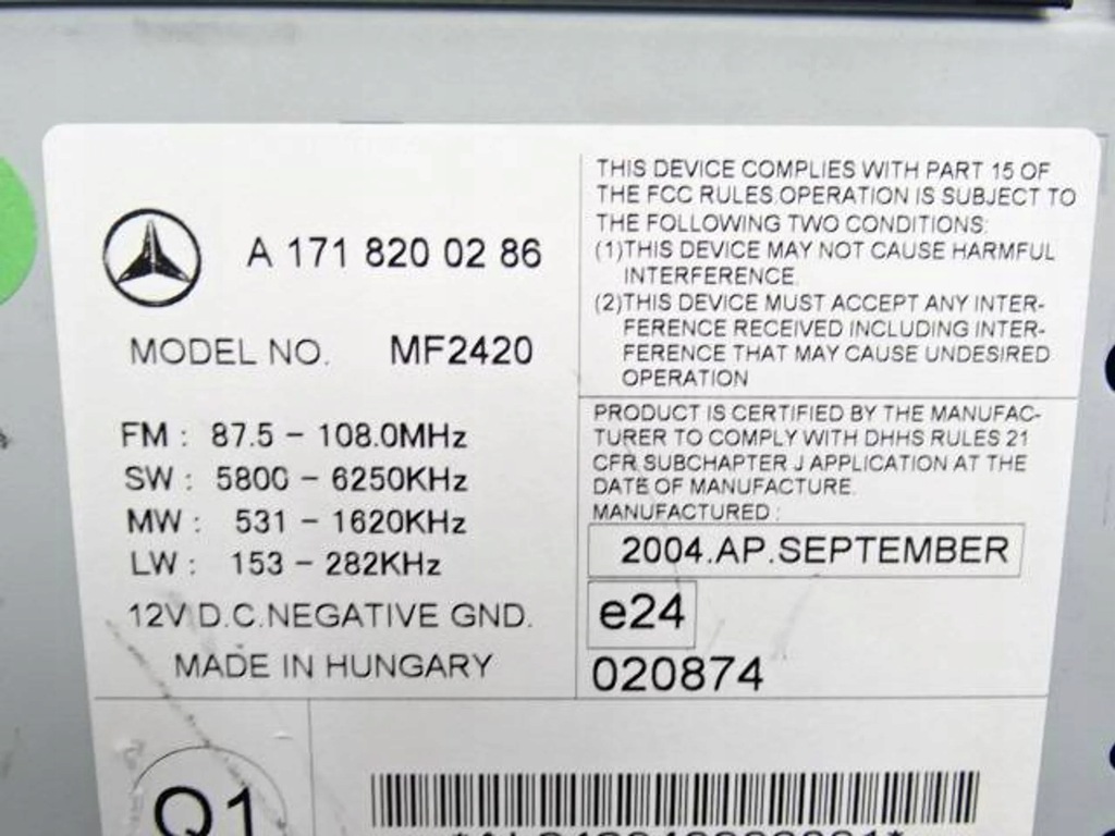 фото №2, Радіо cd mercedes slk r171