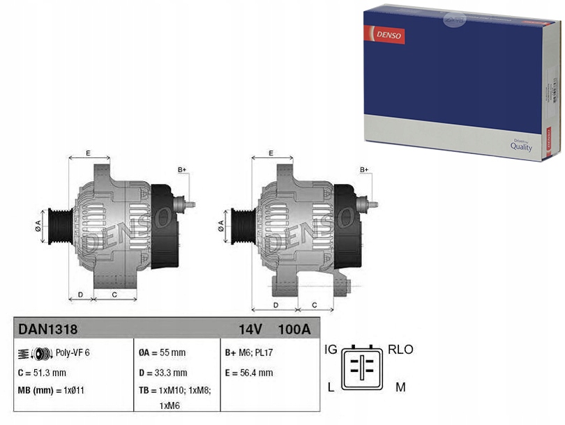 фото №1, Генератор 14v 100a toyota avensis verso 1.6/1.8