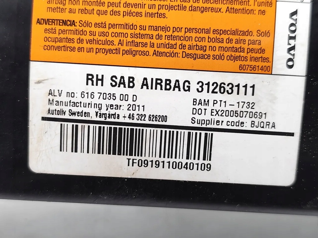 фото №7, Volvo v60 подушка воздушная подушка безопасности сиденье prawidłowy 2011 estate 4/5dr d5