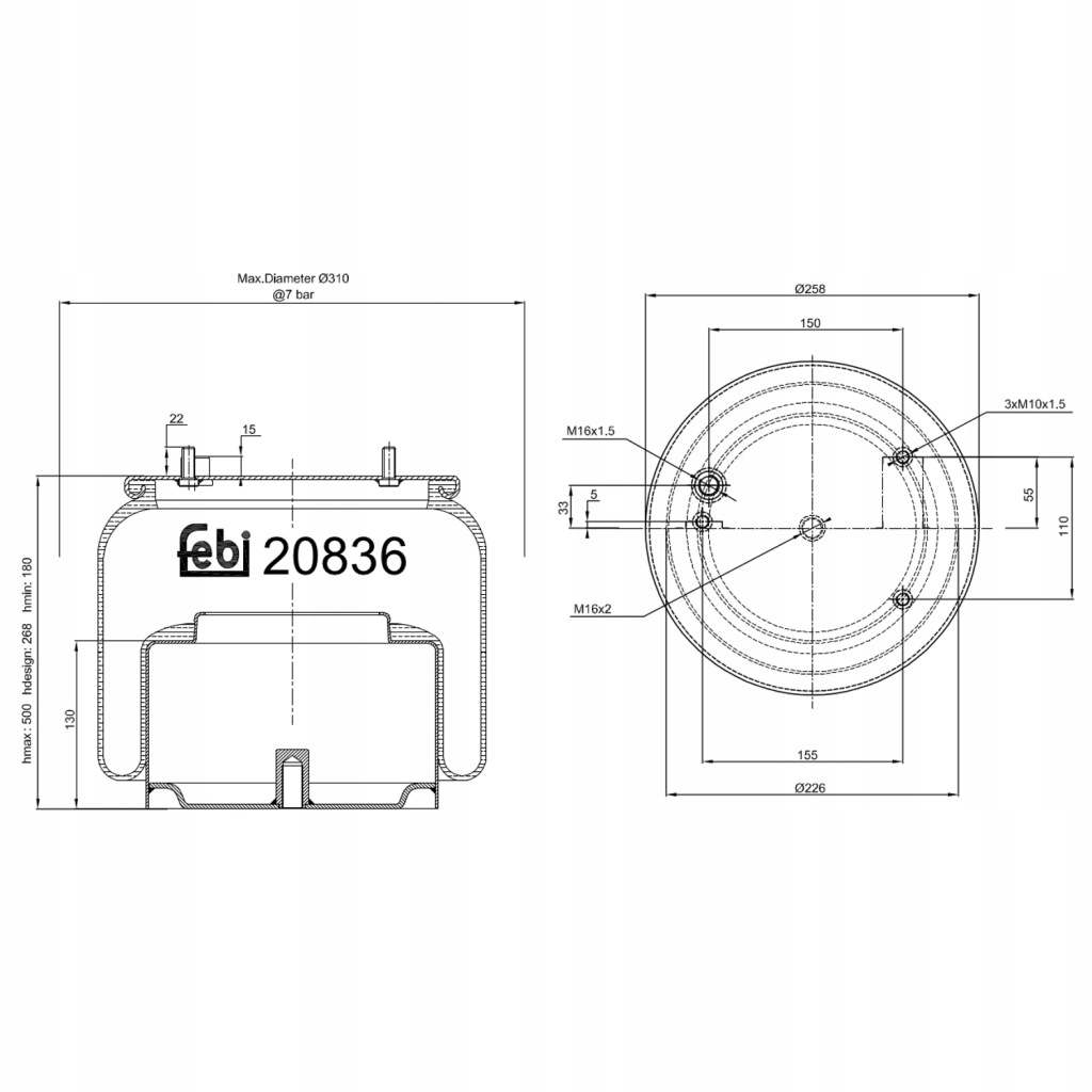 фото №1, Пневмоподушка підвіска пневматичний febi 20836