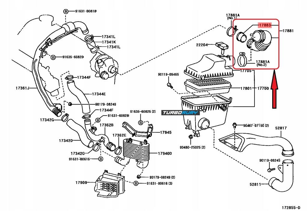 фото №7, Шланг труба фильтра воздуха toyota avensis rav 4 verso 2.0 d 17883-27010