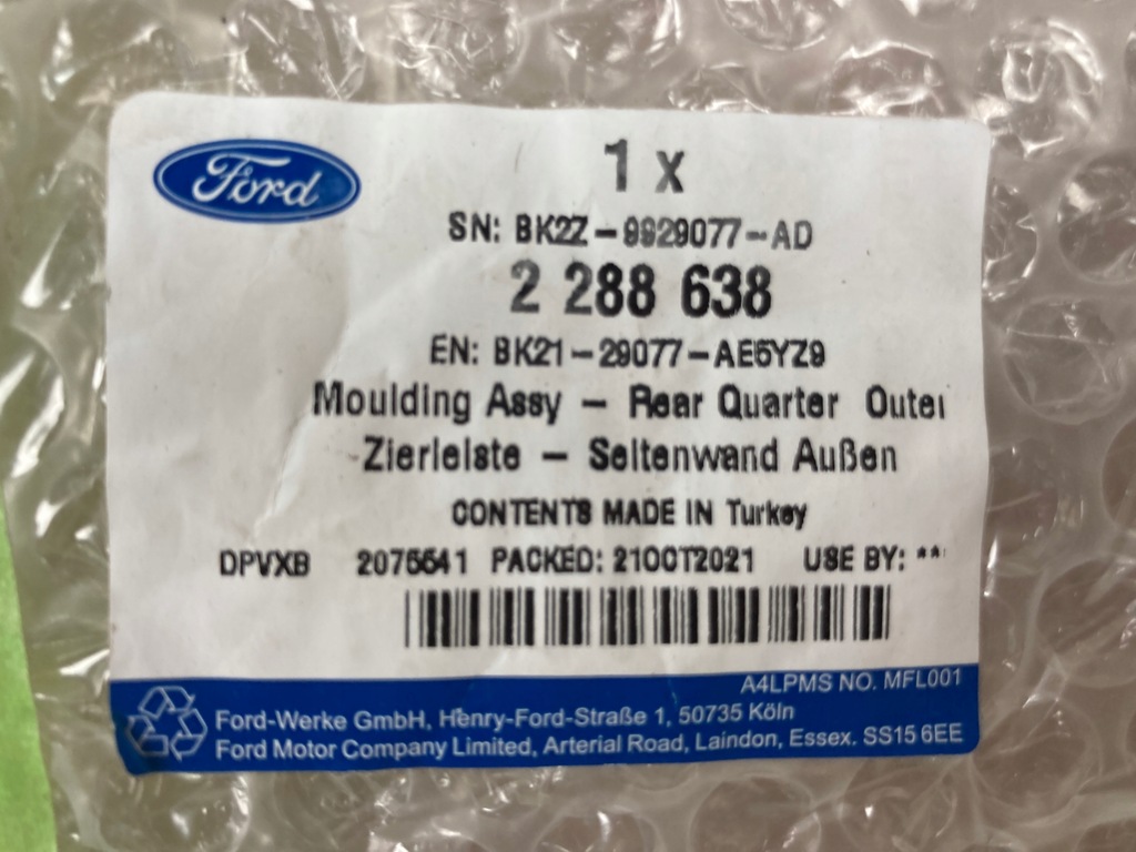 фото №8, Молдинг накладка дверь левый задняя ford transit custom