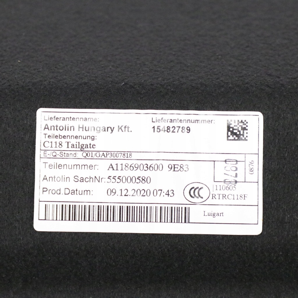 фото №10, Mercedes cla c118 защита обивка крышки крышки багажника a1186903600