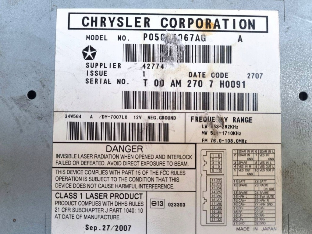 фото №6, Радио автомобильные jeep patriot mk 2008 p05064067ag