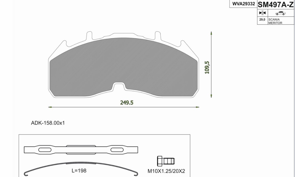 фото №1, Гальмівні колодки гальмівні 29332 scania s-7 вирізання