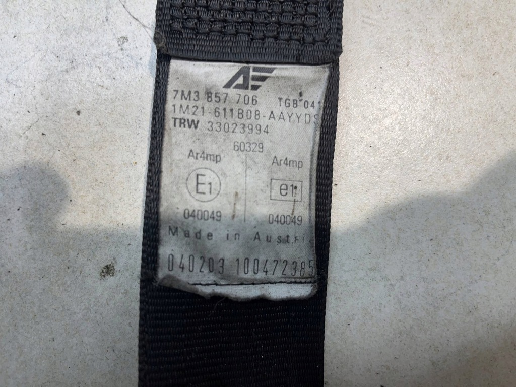 фото №5, Pas безпеки правий перед volkswagen sharan 1.9tdi 7m3857706