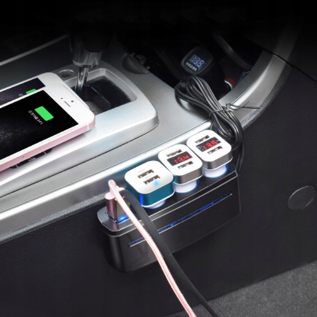 фото №6, 3 разъём двойной зарядное устройство автомобильная usb qc
