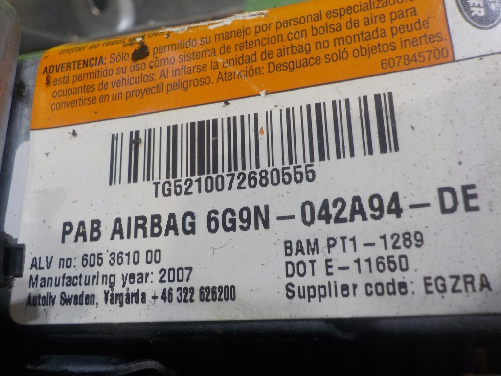 фото №5, Land rover freelander ii 07r 5d подушка безопасности подушка пассажира 6g9n-042a94-de