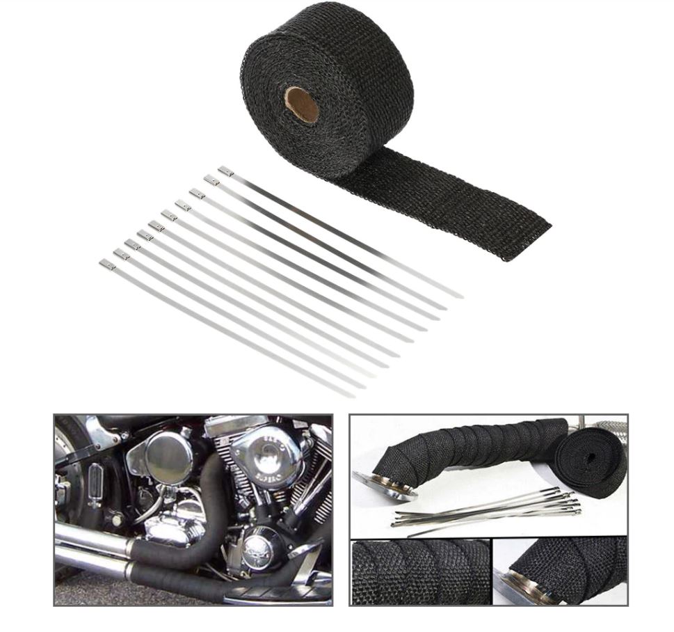 Бандаж термічний чорний стрічка колектор вихлоп гасник 10m + 5 хомут Зі Шроту