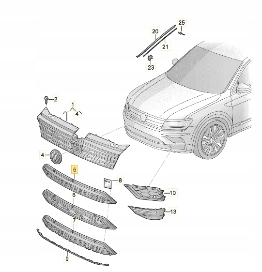 фото №13, Vw tiguan ii решітка решітка радіатора бампера перед 5na853677