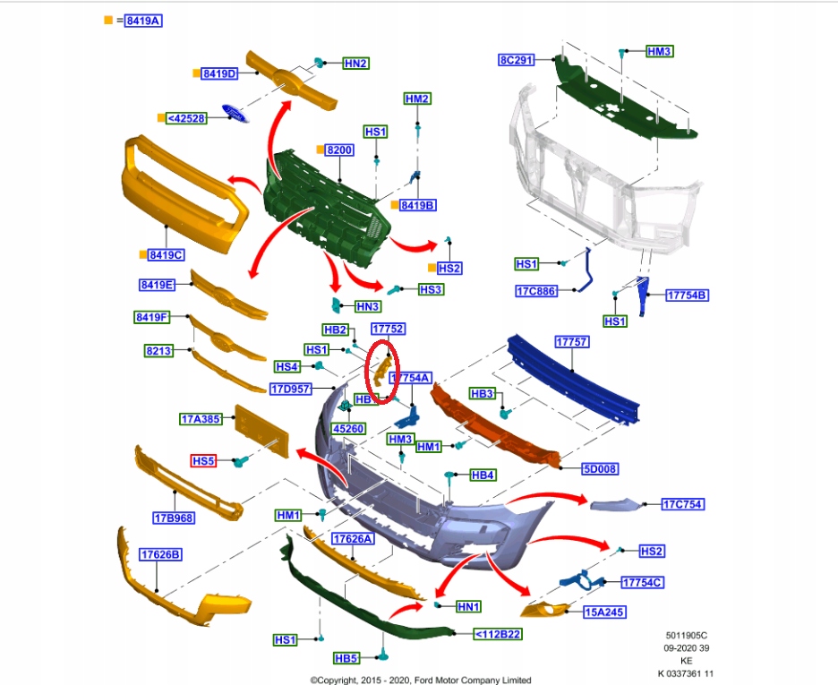 фото №12, Направляющая бампера перед левый ford ranger mk5 2019- 2218946 _ jb3b-17a870-bb