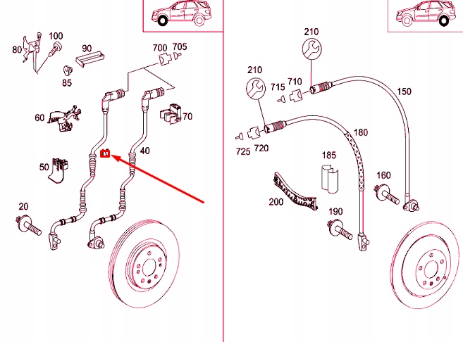 Купити Mb ml w164 передня частина brake знос indicator проводка harness a1644408239
