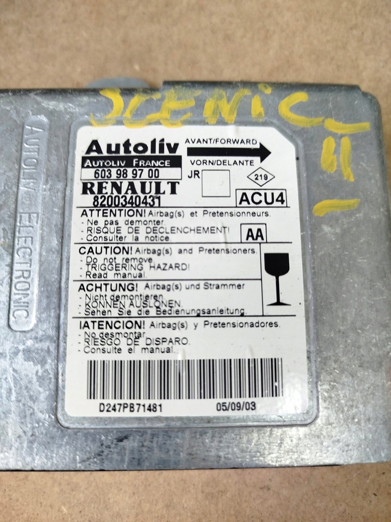 фото №5, Модуль подушек воздушных renault scenic ii 8200340431