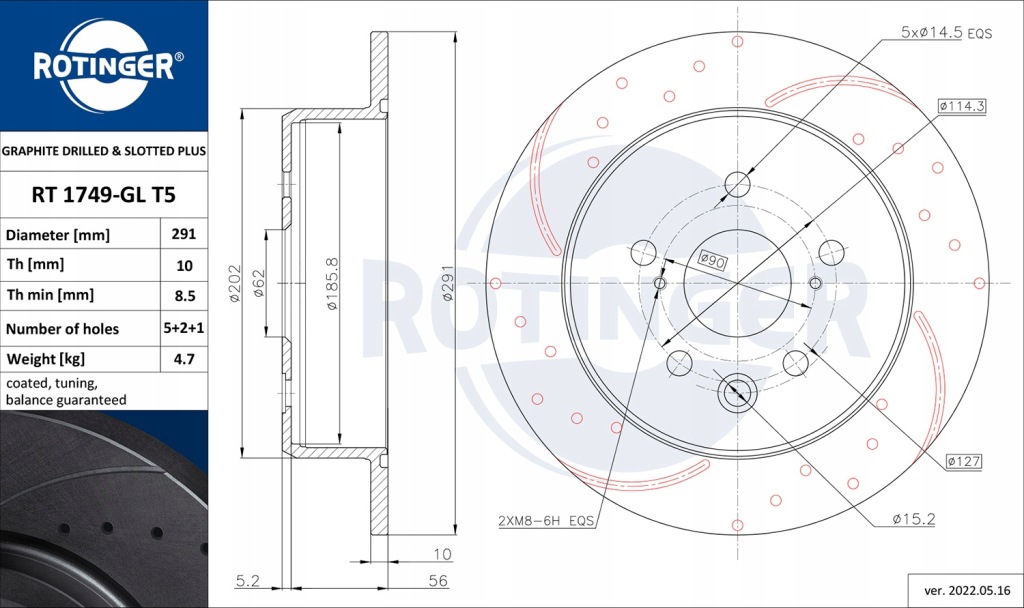 Тормозные диски rotinger rt 1749-gl t5 Цена