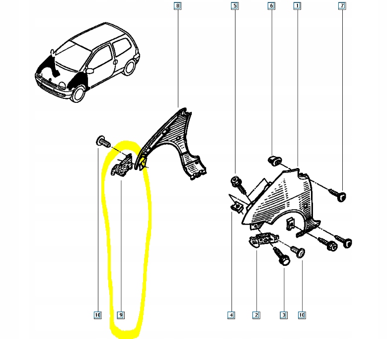 Кронштейн крила правий перед twingo i 7750423216 в Україні