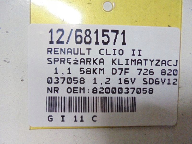 фото №9, Clio ii компрессор 8200037058 1,2 16v sd6v12