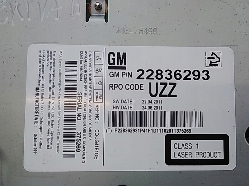 фото №2, B289 opel meriva b радио cd заводской 22836293