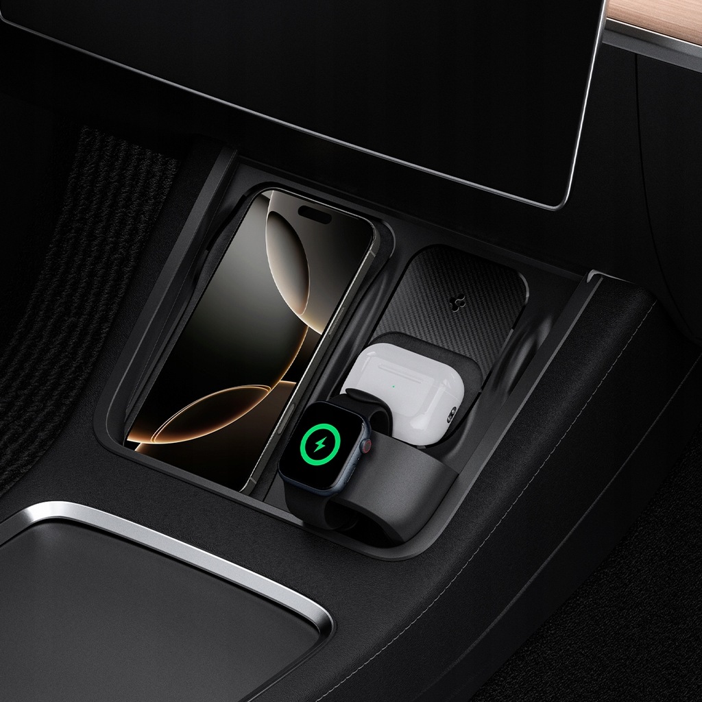 фото №13, Органайзер 3w1 spigen na ładowarkę iphone/airpods/watch do tesla model 3 / y