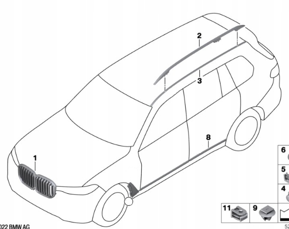 фото №12, Bmw x7 g07 / x7 g07 lci права молдинг дахова дах pod рейлінги czarna