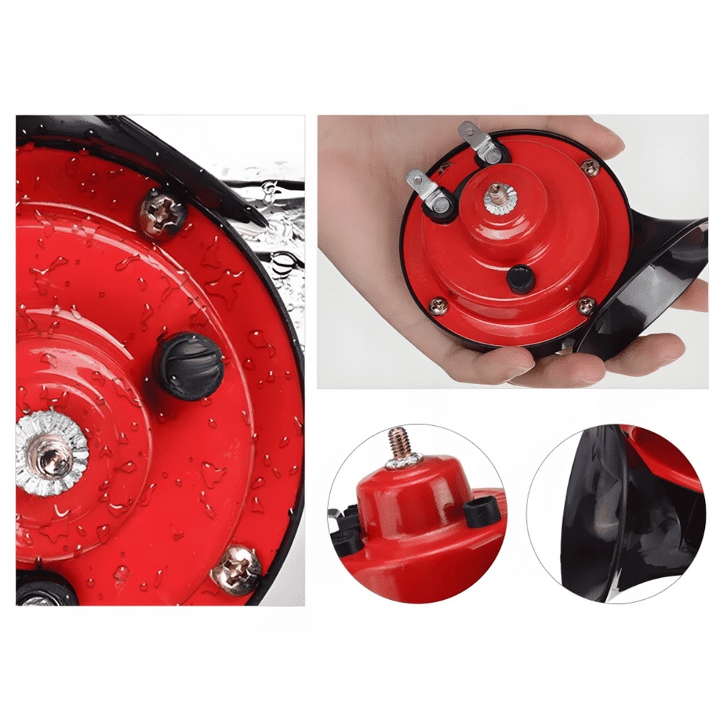 фото №8, Клаксон автомобильный червяк сигнал звуковой dwutonowy 12v 300db красный