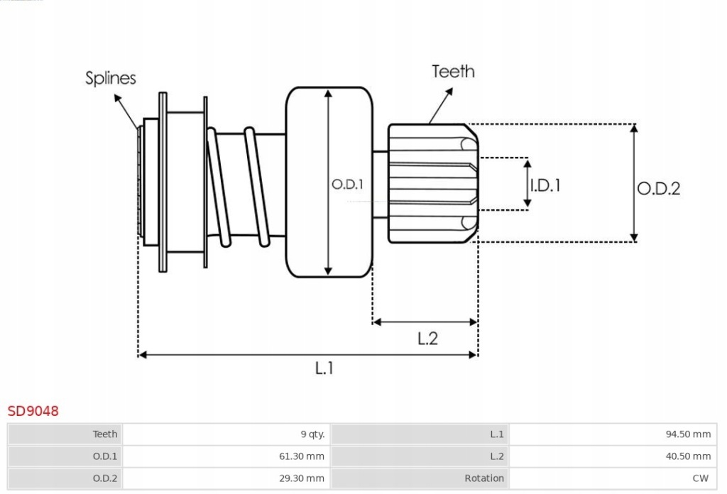 Сцепление односторонний, стартер as-pl sd9048 Оригинал