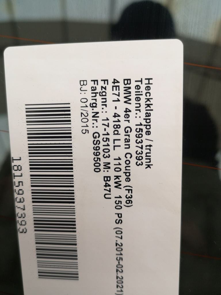 фото №5, Крышка багажника задняя лампы камера bmw 4 f36 x08