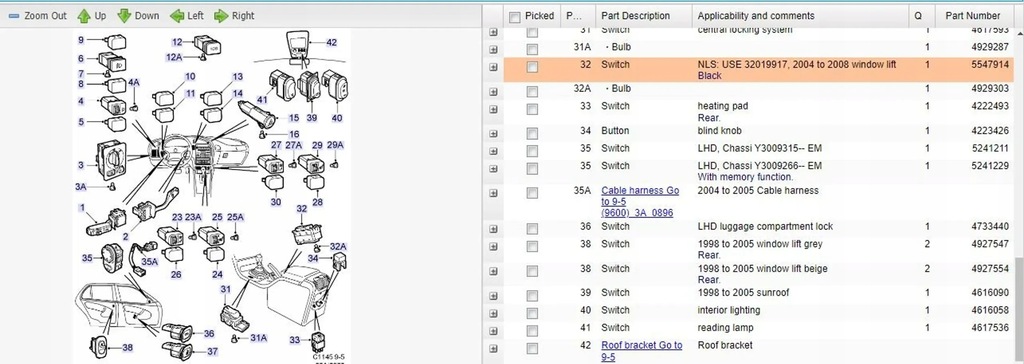 фото №7, Saab 95 - 96 2004 панели управление, переключатели