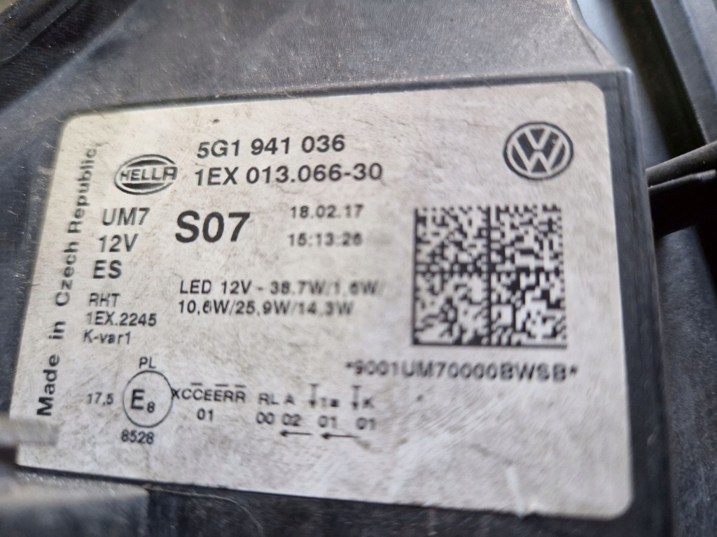 фото №5, Лампа права передня full led vw golf vii lift 16r