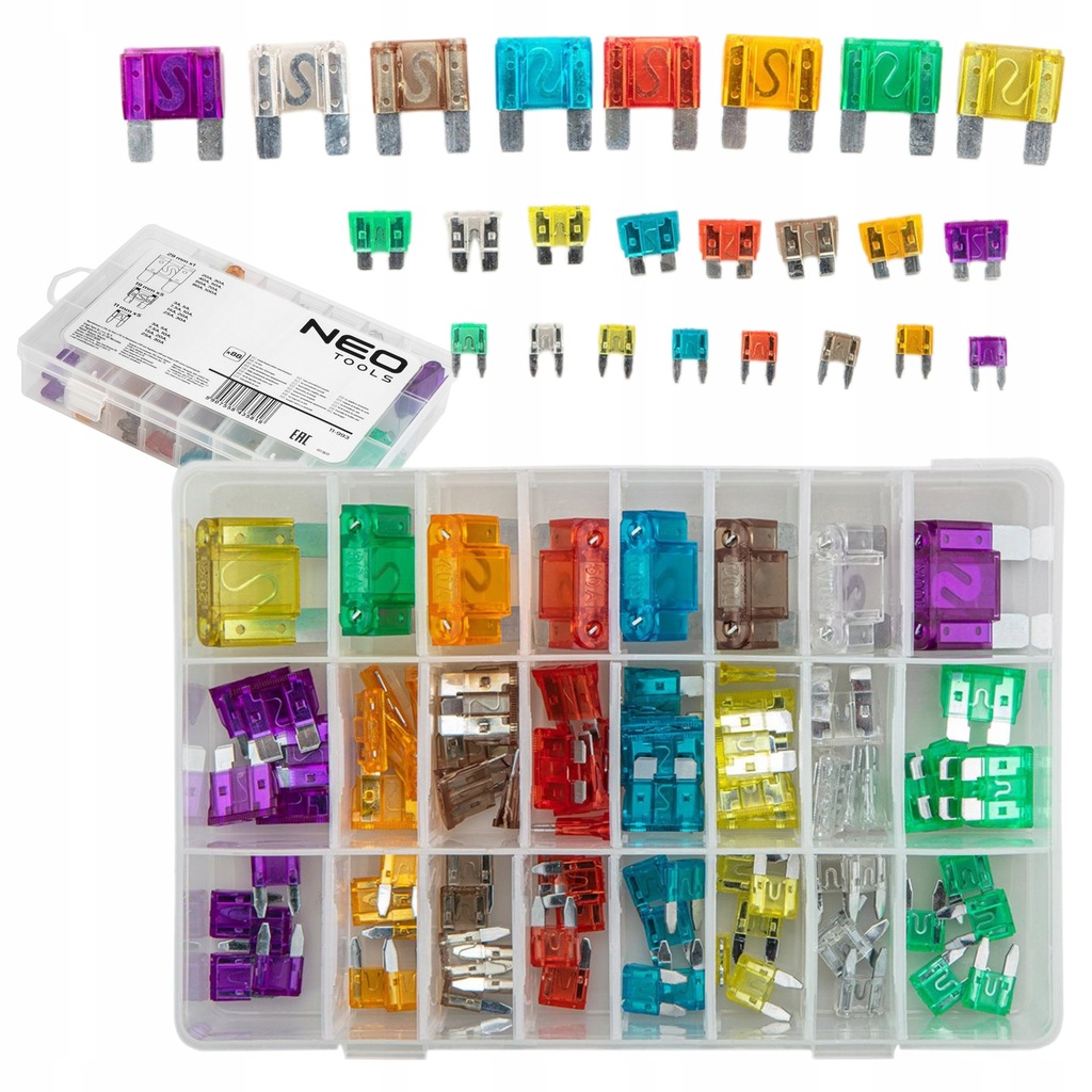 фото №13, Neo набір запобіжників автомобільних 88 sztuk 3a-100a органайзер 11-993