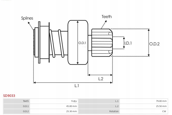 Зчеплення односторонній, стартер as-pl sd9033 Оригінал
