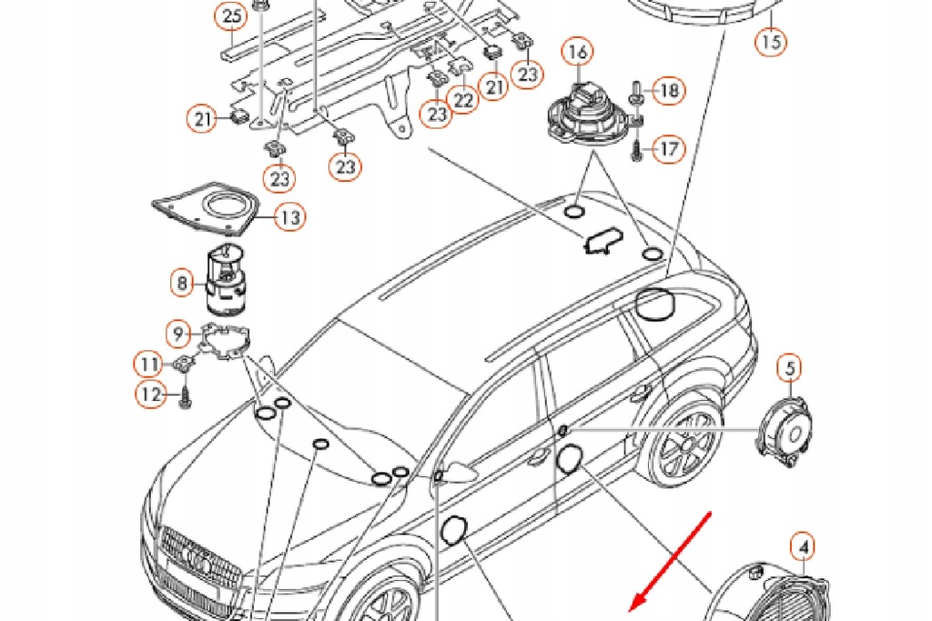 фото №9, Audi q7 4l передние дверь średnio-tonowy динамик басовый новый оригинальный 4l
