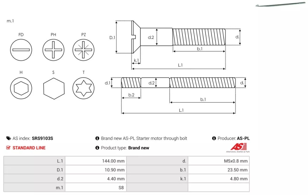 As-pl шпилька стартер srs9103s as Доставка