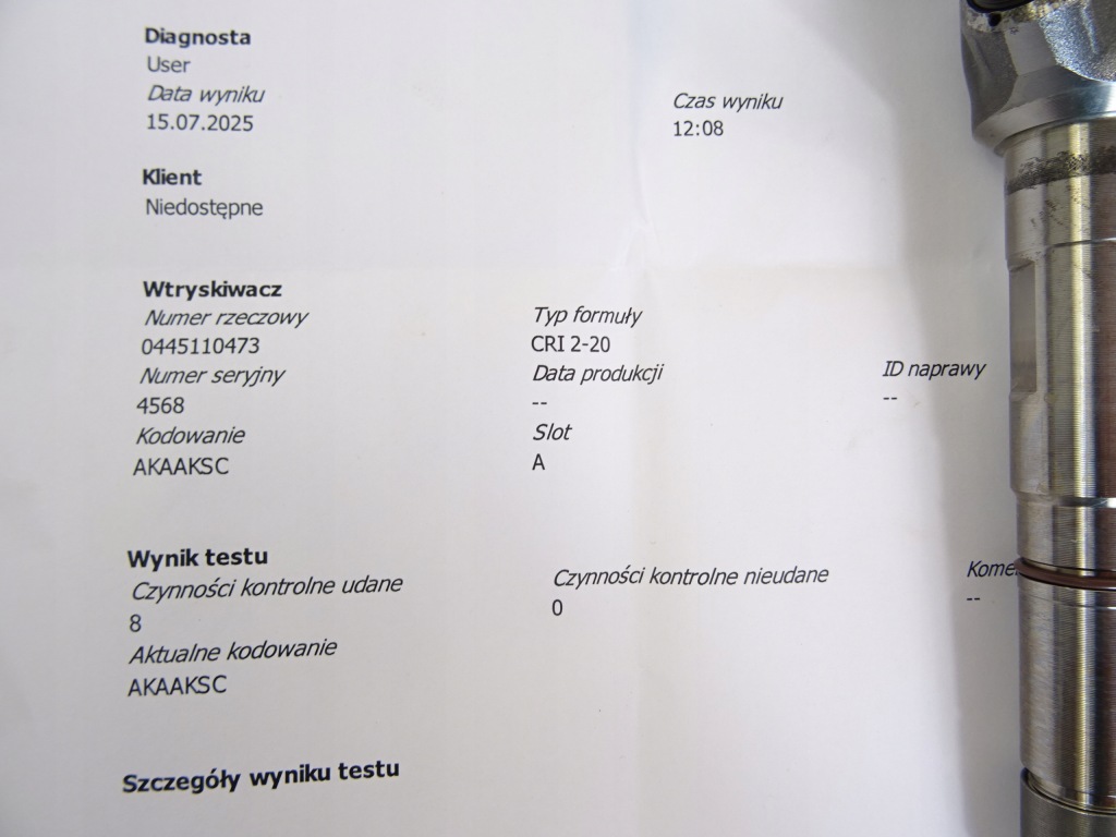 Форсунки vw audi skoda 1.6tdi 04l130277ad 0445110473 bosch wydruk test с Разборки