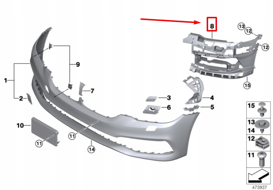 фото №1, Bmw 6 g32 передняя часть правый бампер fog лампа support 7415580 51117415580