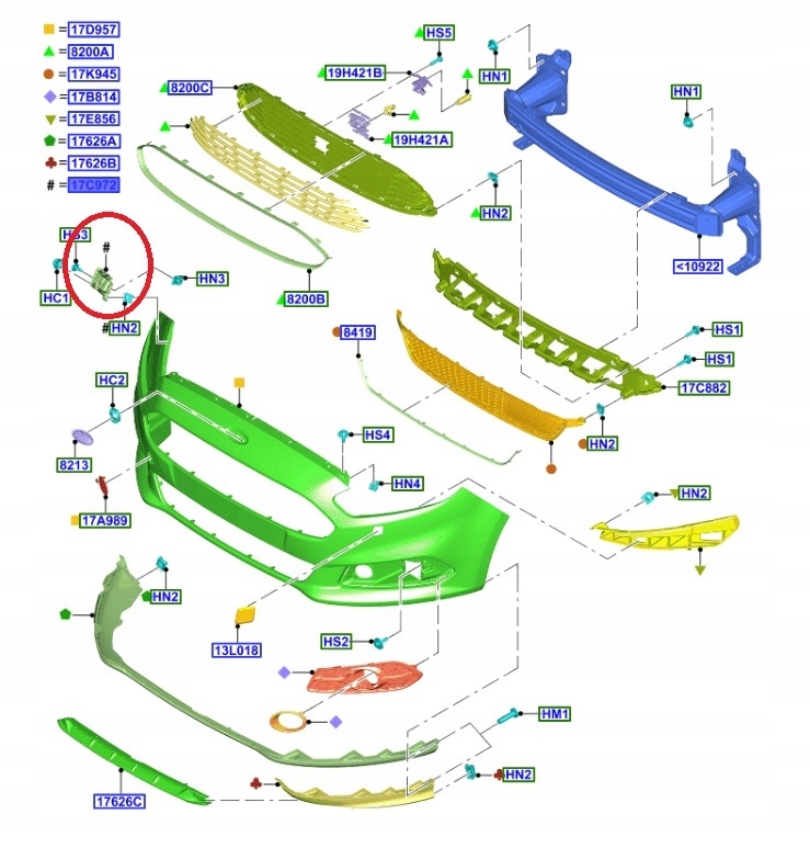 Направляющая бампера левый перед s-max / galaxy 2015- _ 2239110 _ em2b-17d959-ak Цена