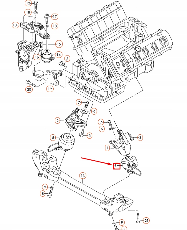 фото №9, Audi a8 d3 left двигатель кронштейн 4e0199381fl