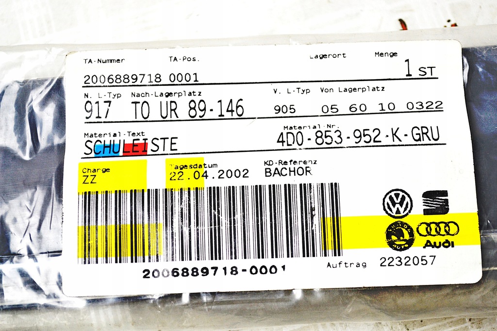 фото №7, Audi a8 d2 w12 молдинг права двері праве перед 4d0853952 nowa оригінал