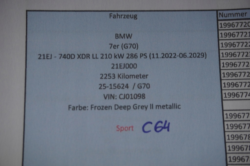 фото №13, Капот лампи бампер bmw i7 g70 m-pakiet c64 2253km