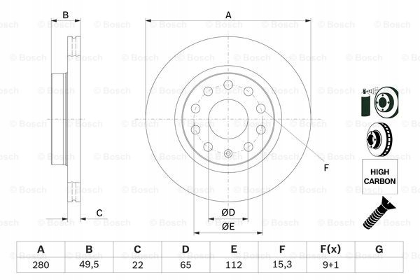 фото №14, Bosch гальмівні диски перед vw caddy golf v vi jetta iii pr